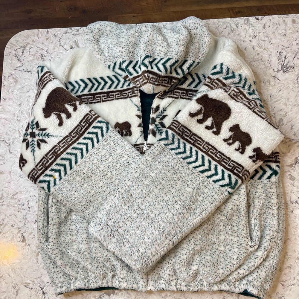 **VINTAGE** St John’s Bay Women's White and Brown Sweater with Bear Pattern